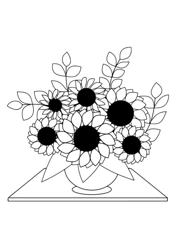 Fise de Colorat cu Frumoasa Vaza De Floarea Soarelui Descărcați imprimați sau colorați online
