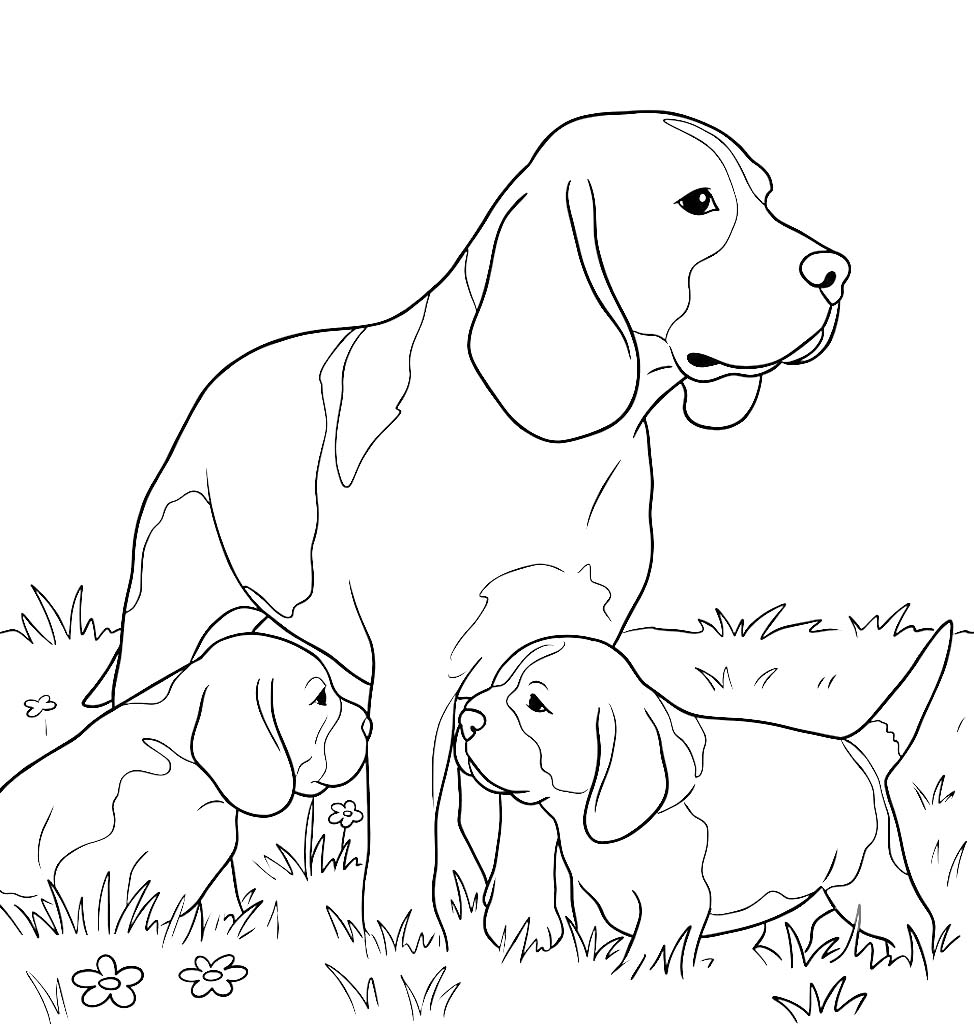 Fise de Colorat cu Beagle Cu Catelusi