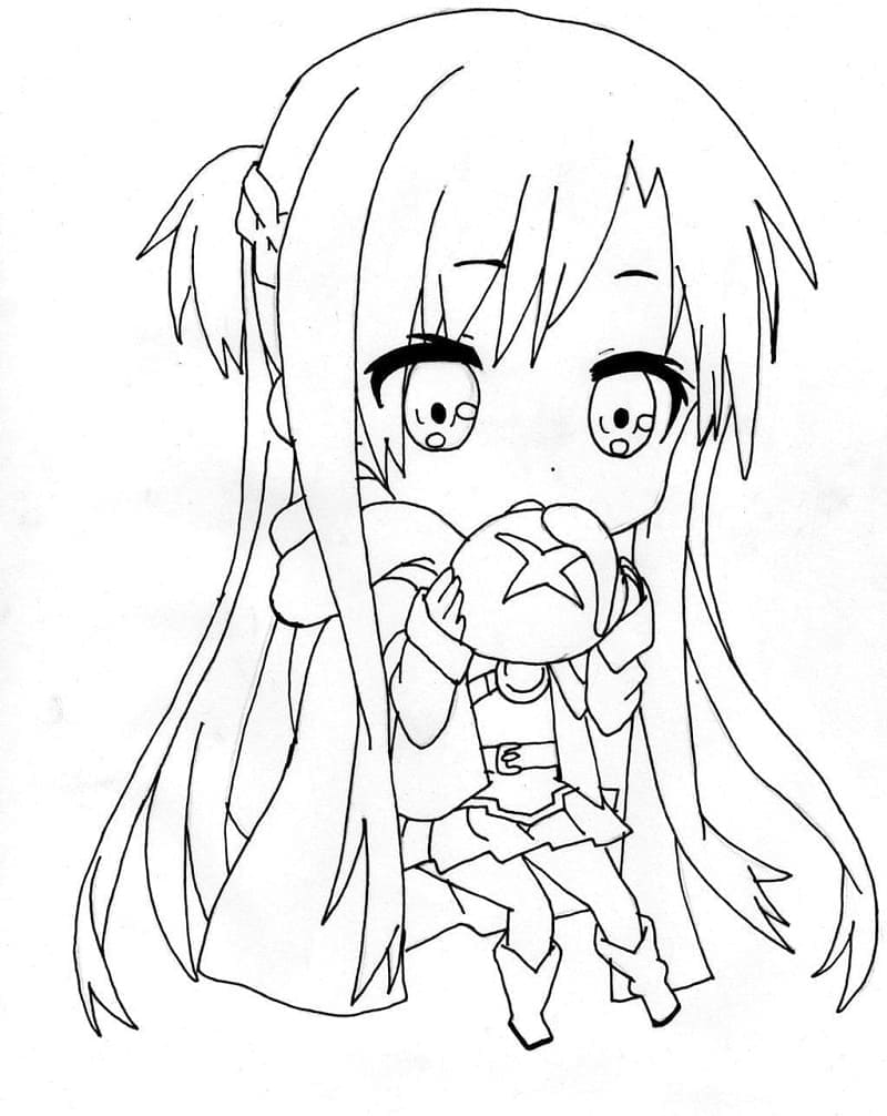 Desenează Chibi Asuna Fise de colorat cu Desenează Chibi Asuna