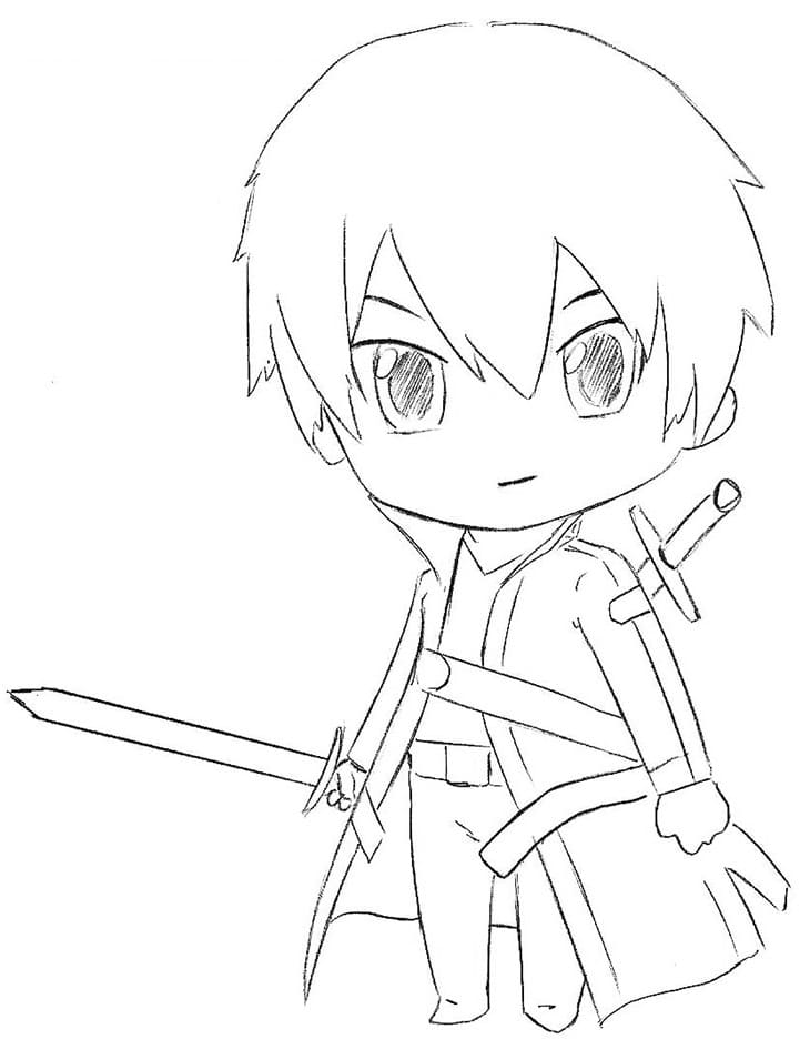Desenează Chibi Kirito Fise de colorat cu Desenează Chibi Kirito
