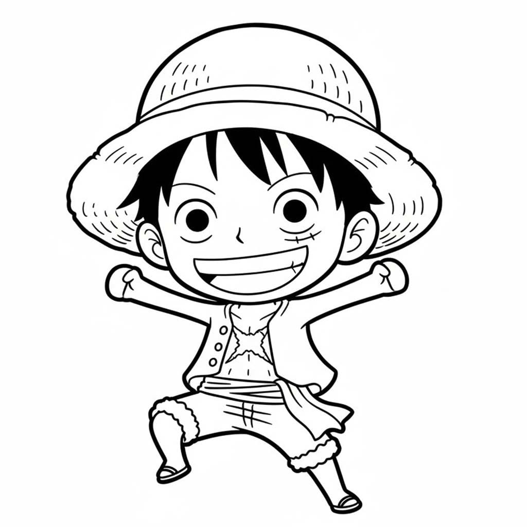 Desenează Chibi Luffy Fise de colorat cu Desenează Chibi Luffy
