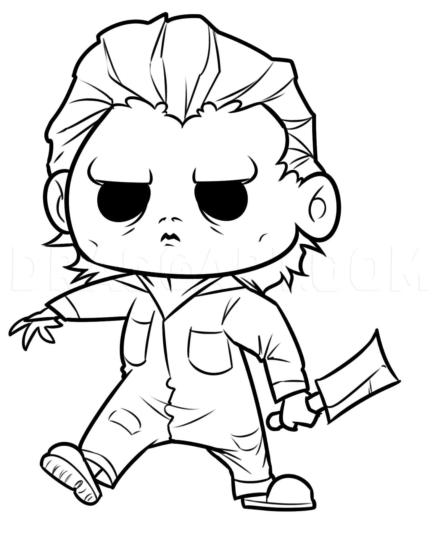 Desenează Chibi Michael Myers Fise de colorat cu Desenează Chibi Michael Myers