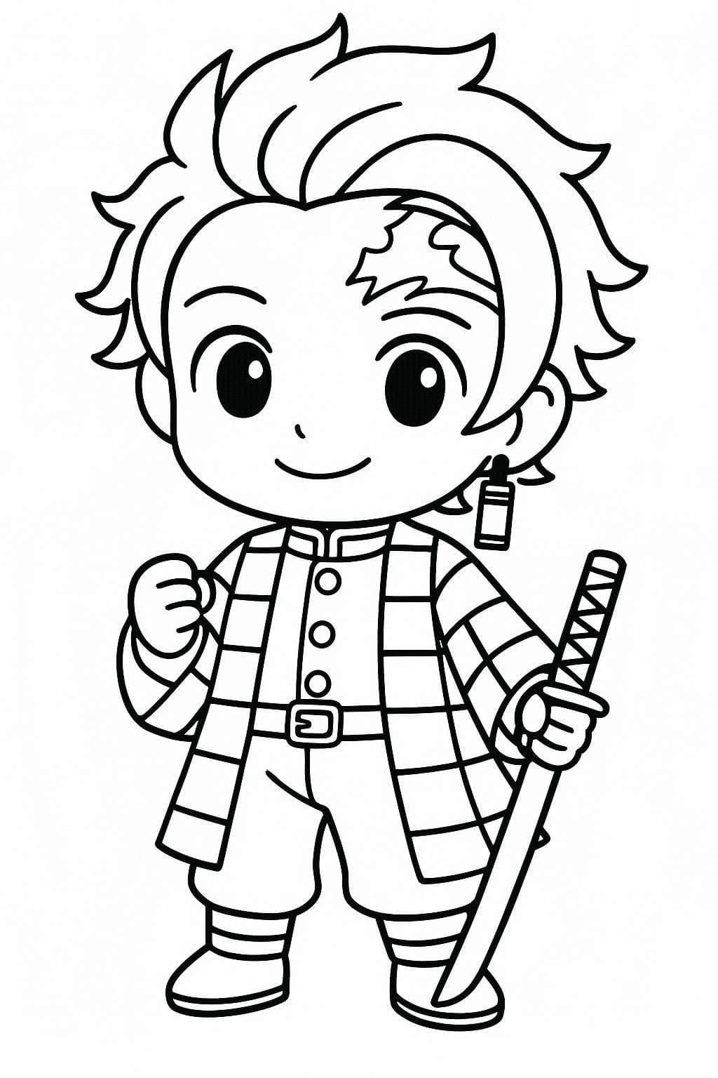 Desenează Chibi Tanjiro Fise de colorat cu Desenează Chibi Tanjiro