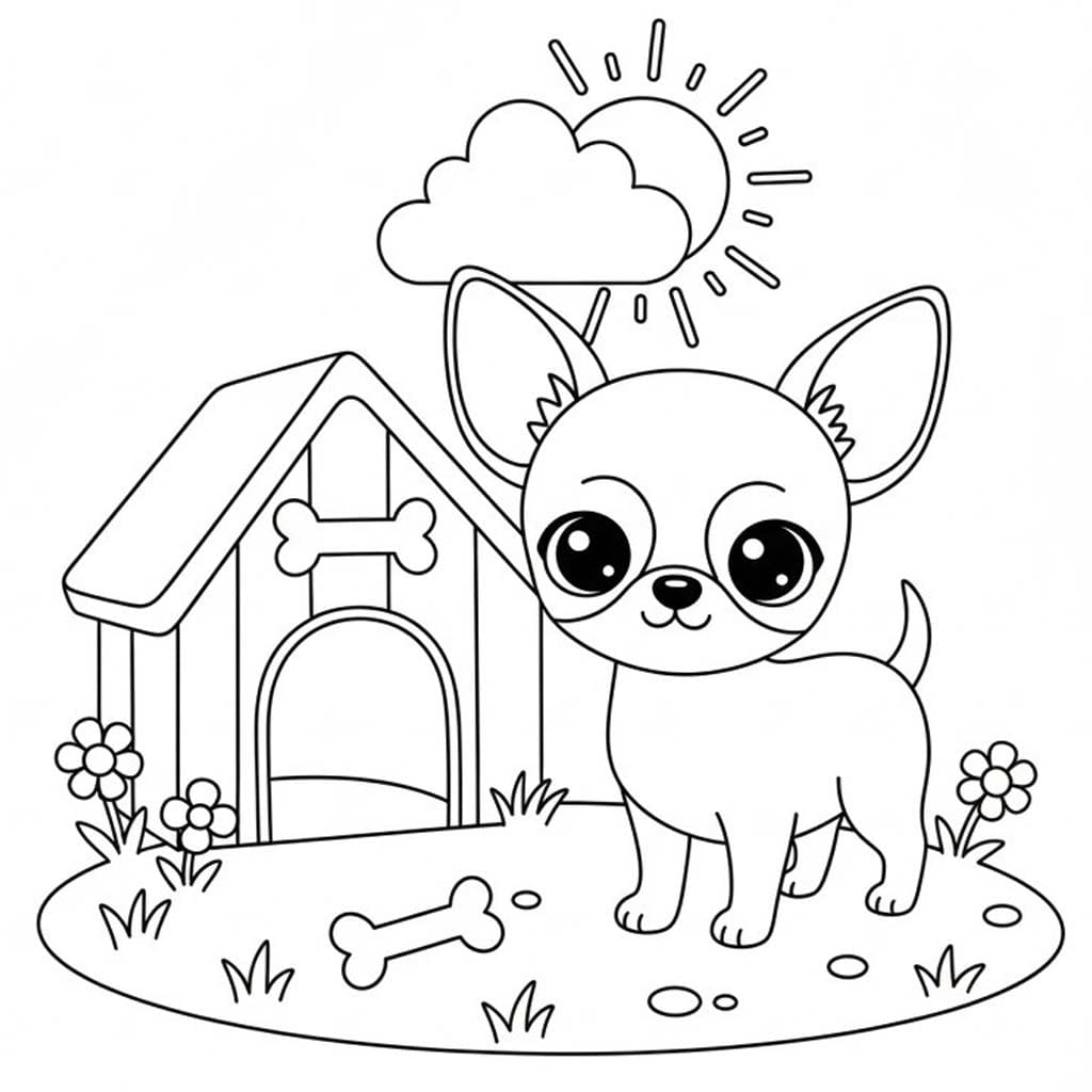 Desenează Chihuahua imprimabil Fise de colorat cu Desenează Chihuahua imprimabil