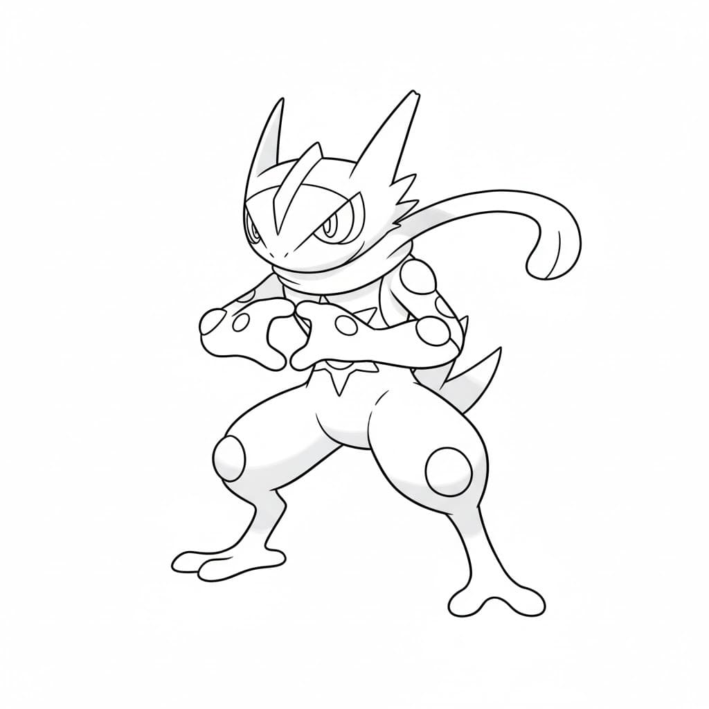 Desenează Greninja gratuit Fise de colorat cu Desenează Greninja gratuit