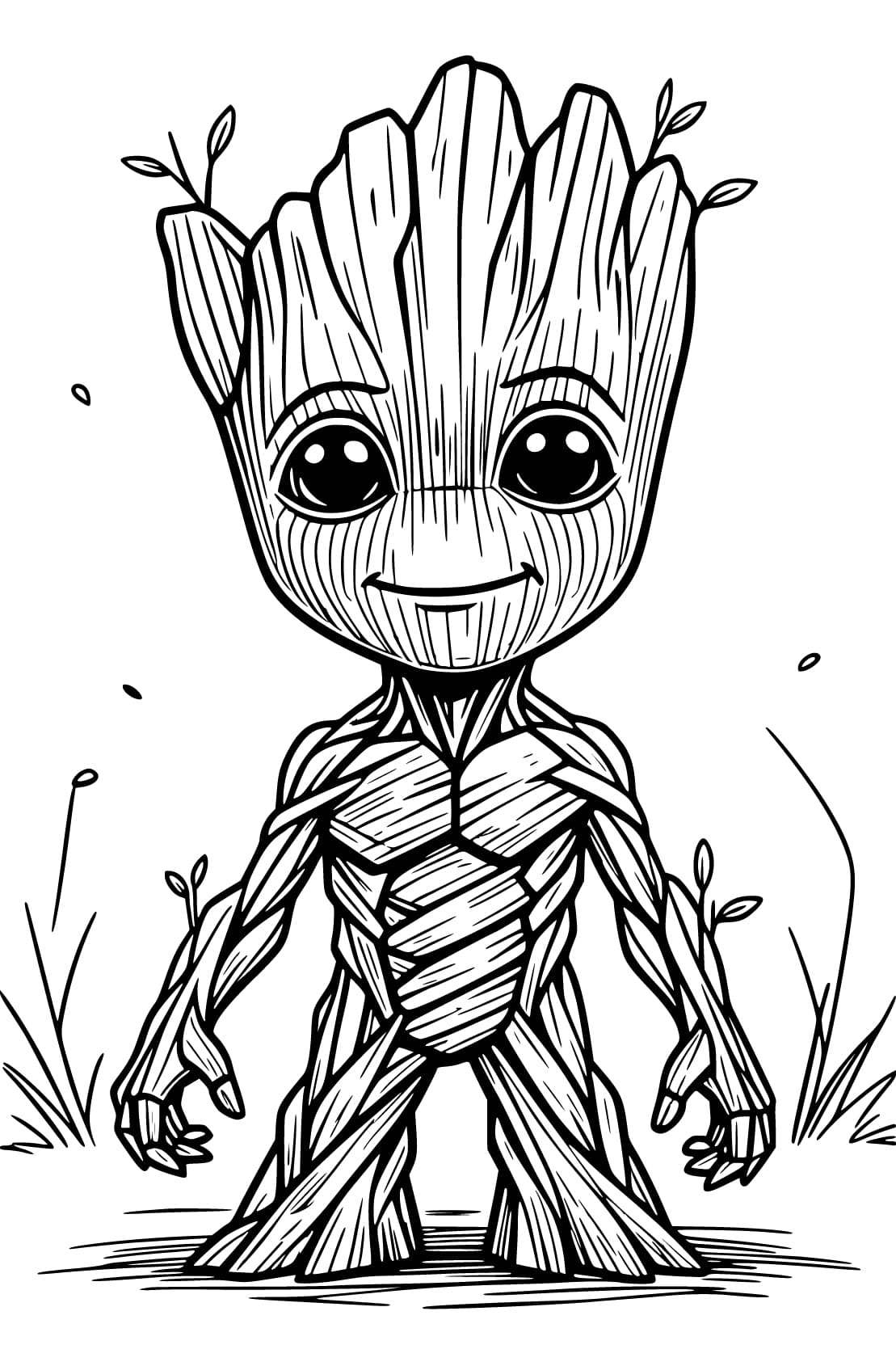 Fise de colorat cu Desenează Groot drăguţ