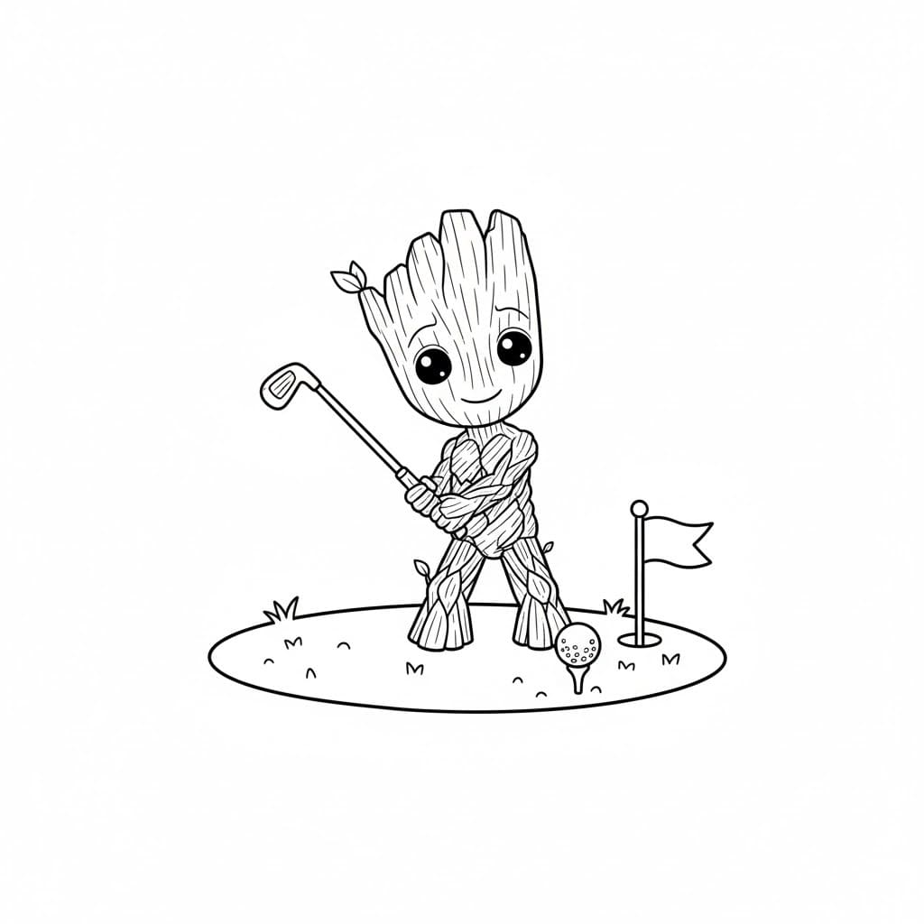 Fise de colorat cu Desenează Groot simplu