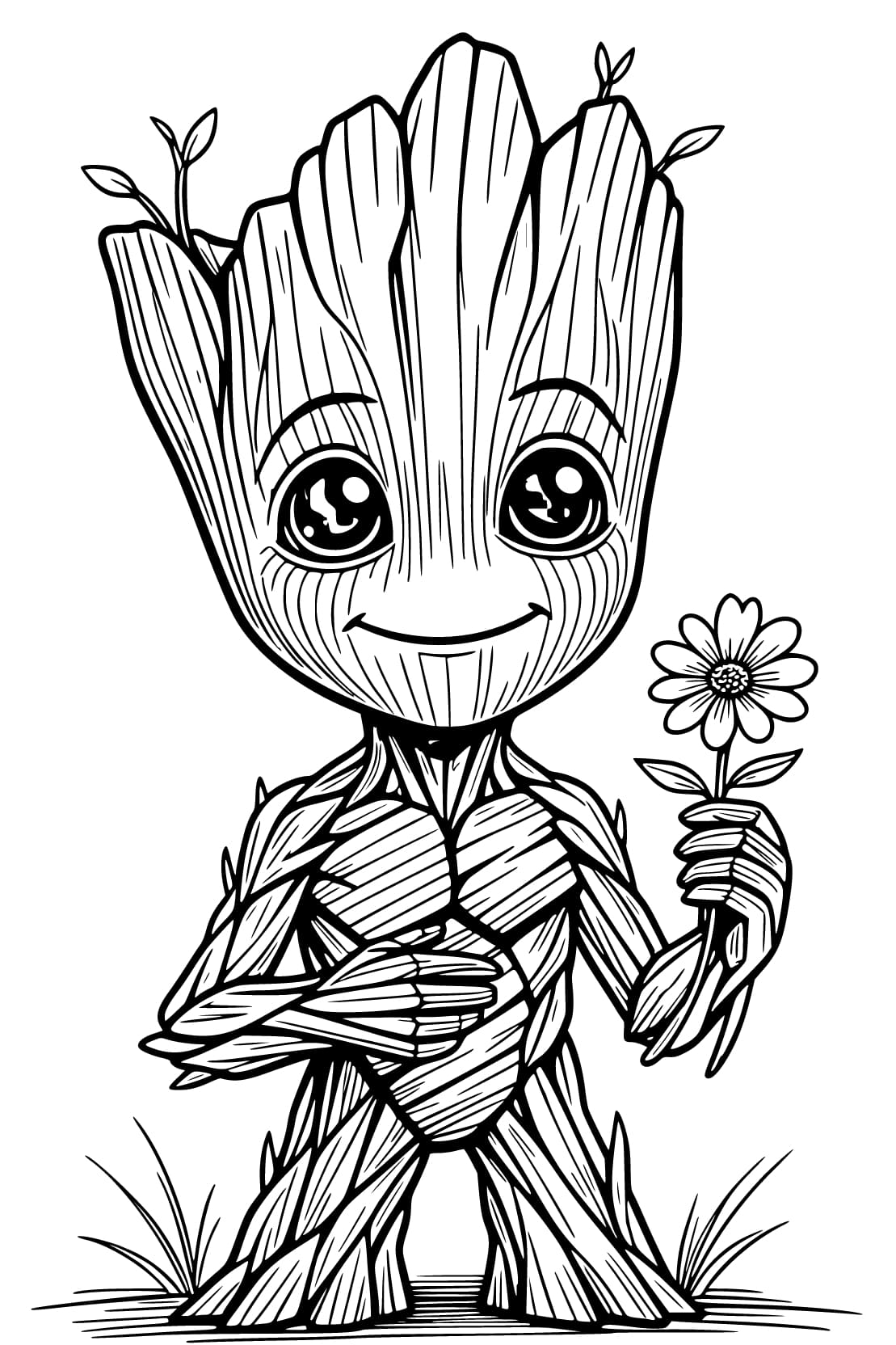 Fise de colorat cu Groot simplu la copii