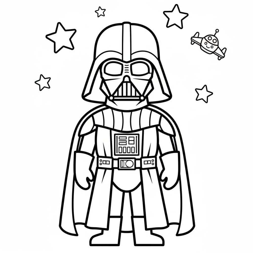 Fise de colorat cu Darth Vader simplu la copii