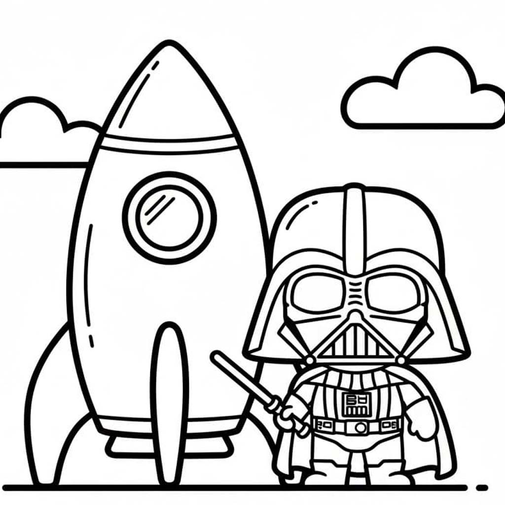 Fise de colorat cu Desenează Darth Vader simplu