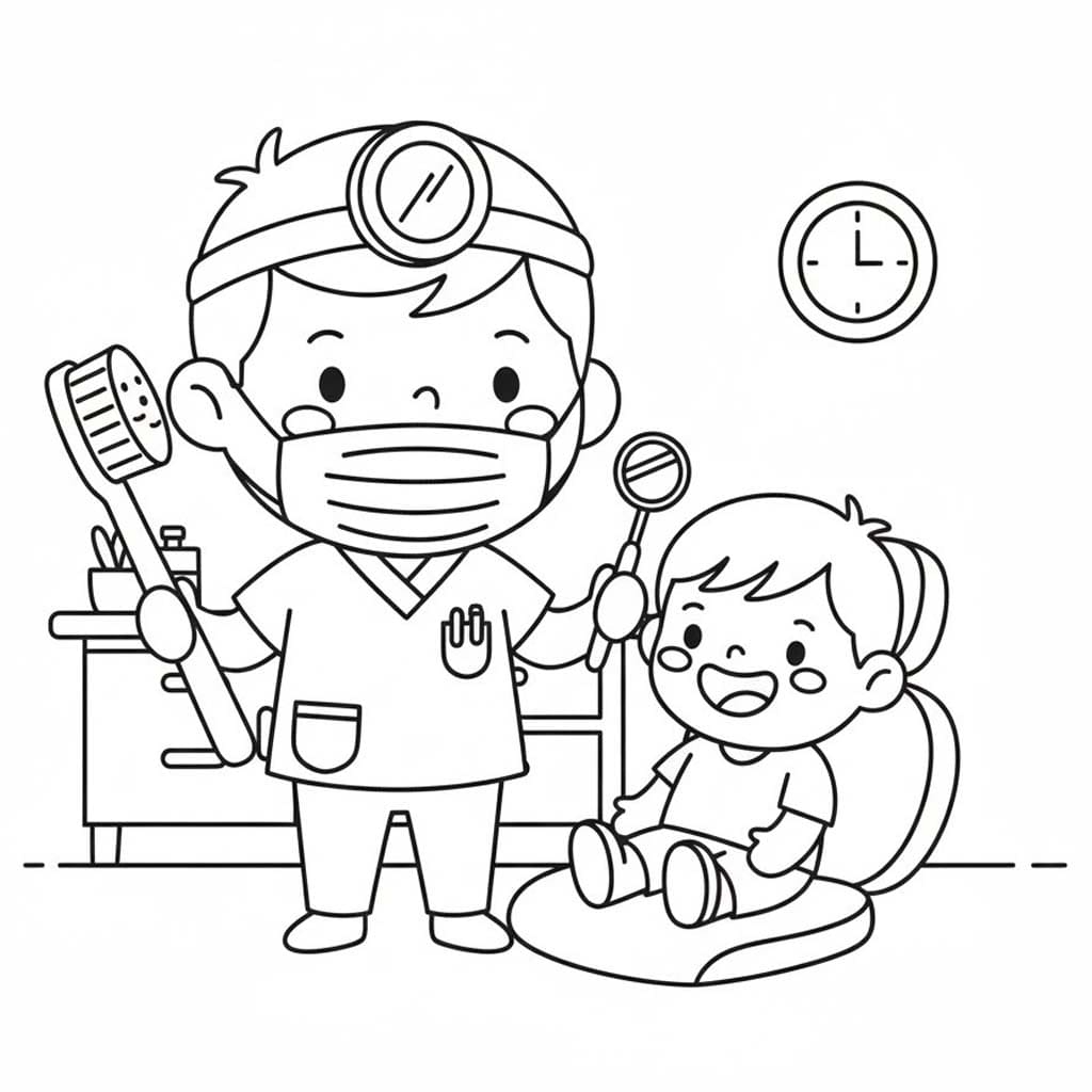 Fise de colorat cu Desenează Dentist bazic