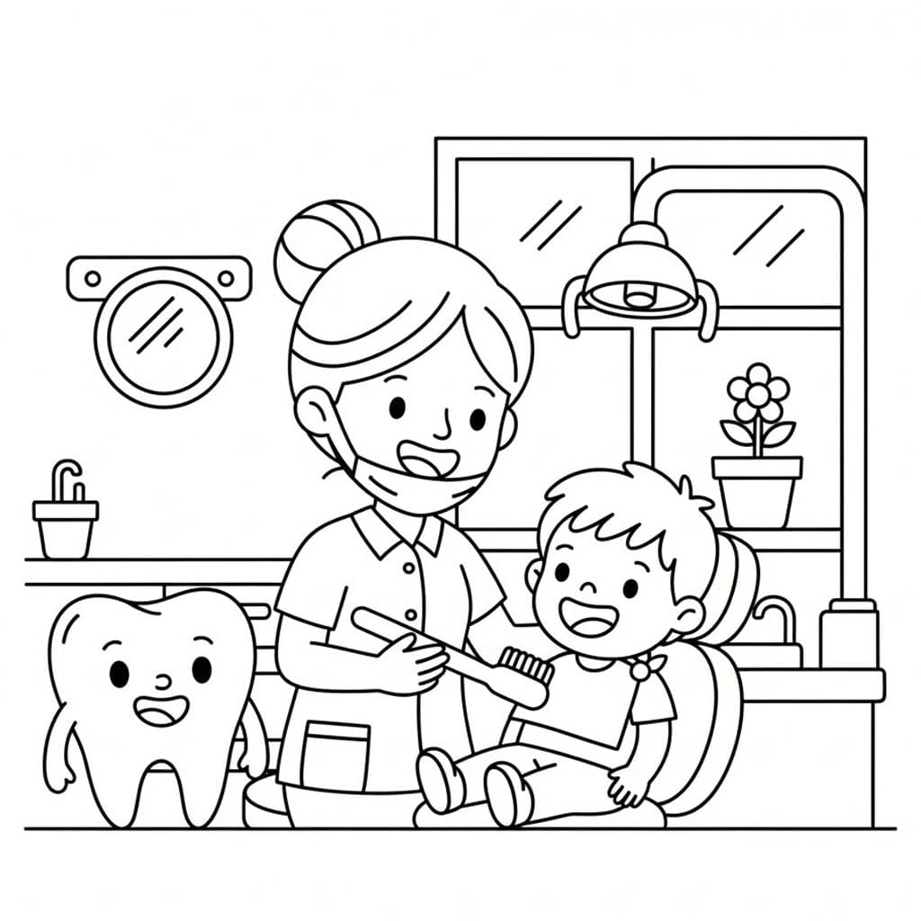 Fise de colorat cu Desenează Dentist imprimabil gratuit