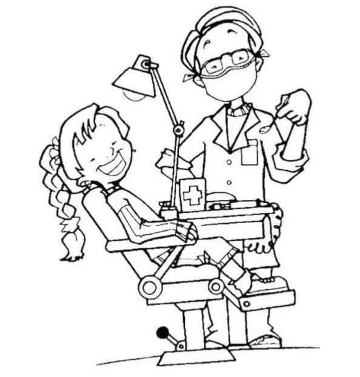 Fise de colorat cu Desenează Dentist la copii
