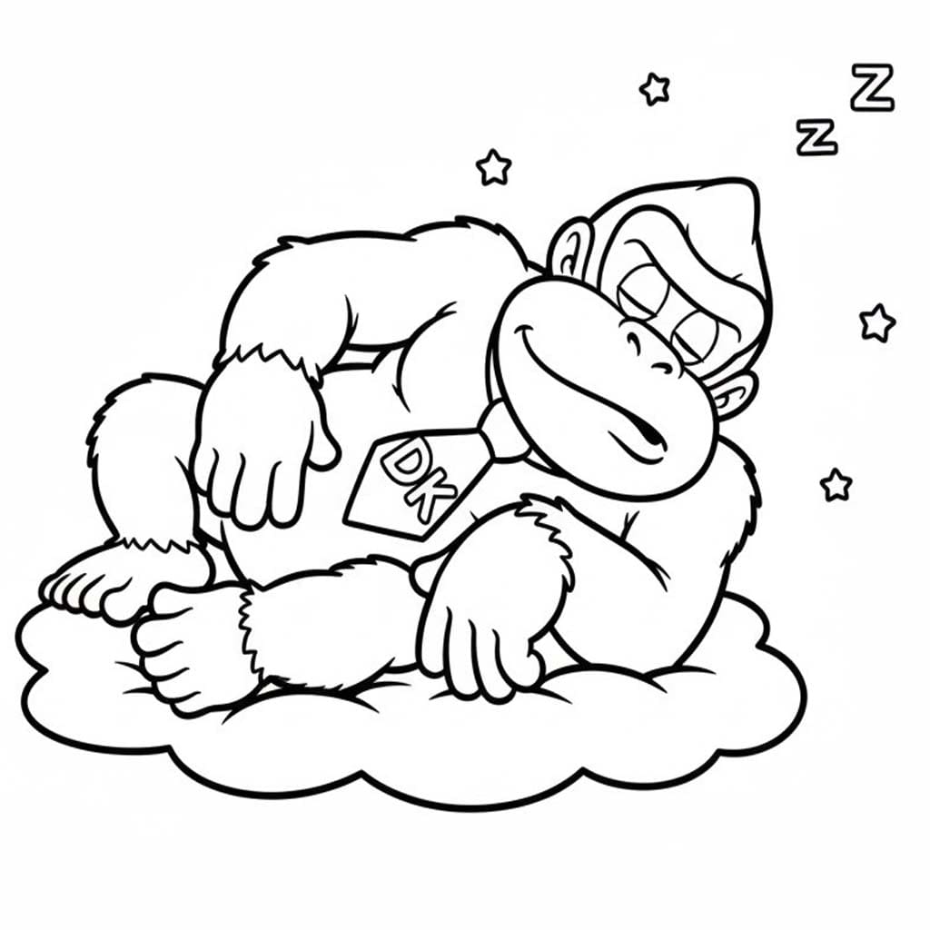 Fise de colorat cu Desenează Donkey Kong Dormi