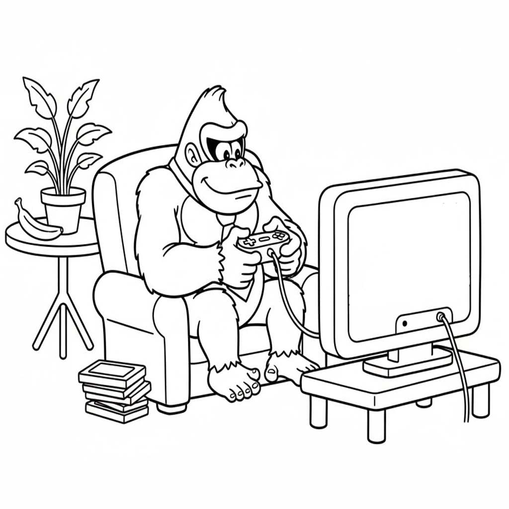 Fise de colorat cu Desenează Donkey Kong imprimabile pentru copii