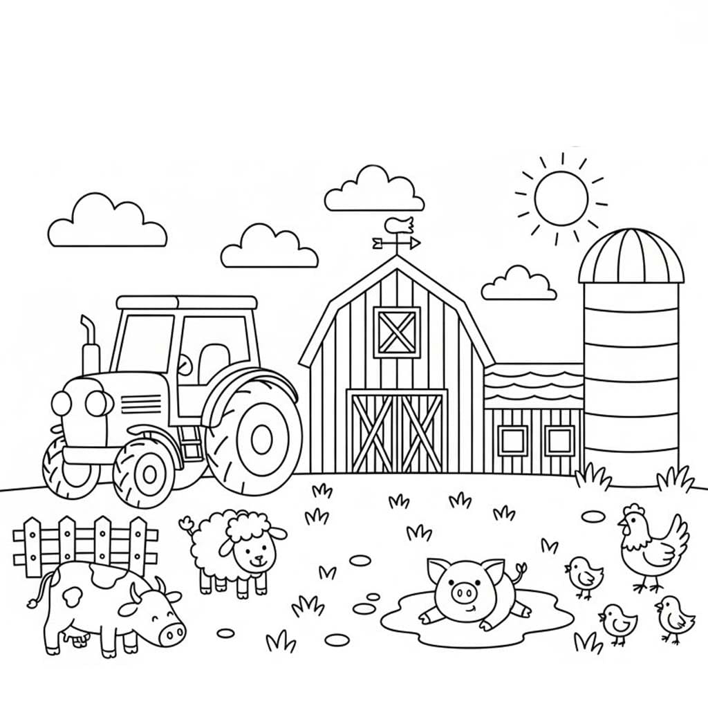 Fise de colorat cu Desenează Fermă bazic
