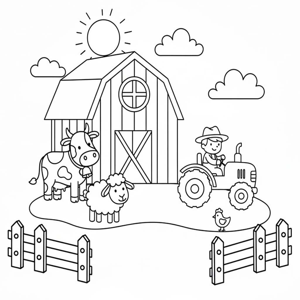 Fise de colorat cu Desenează Fermă gratuit