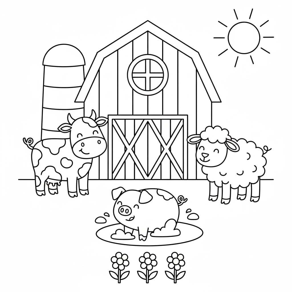 Fise de colorat cu Desenează Fermă imprimabil gratuit