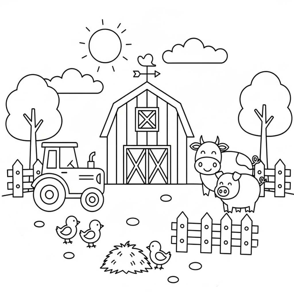 Fise de colorat cu Desenează Fermă imprimabil