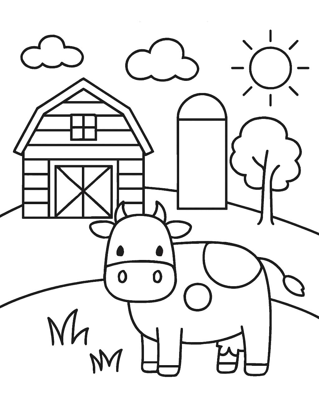 Fise de colorat cu Desenează Fermă simplu
