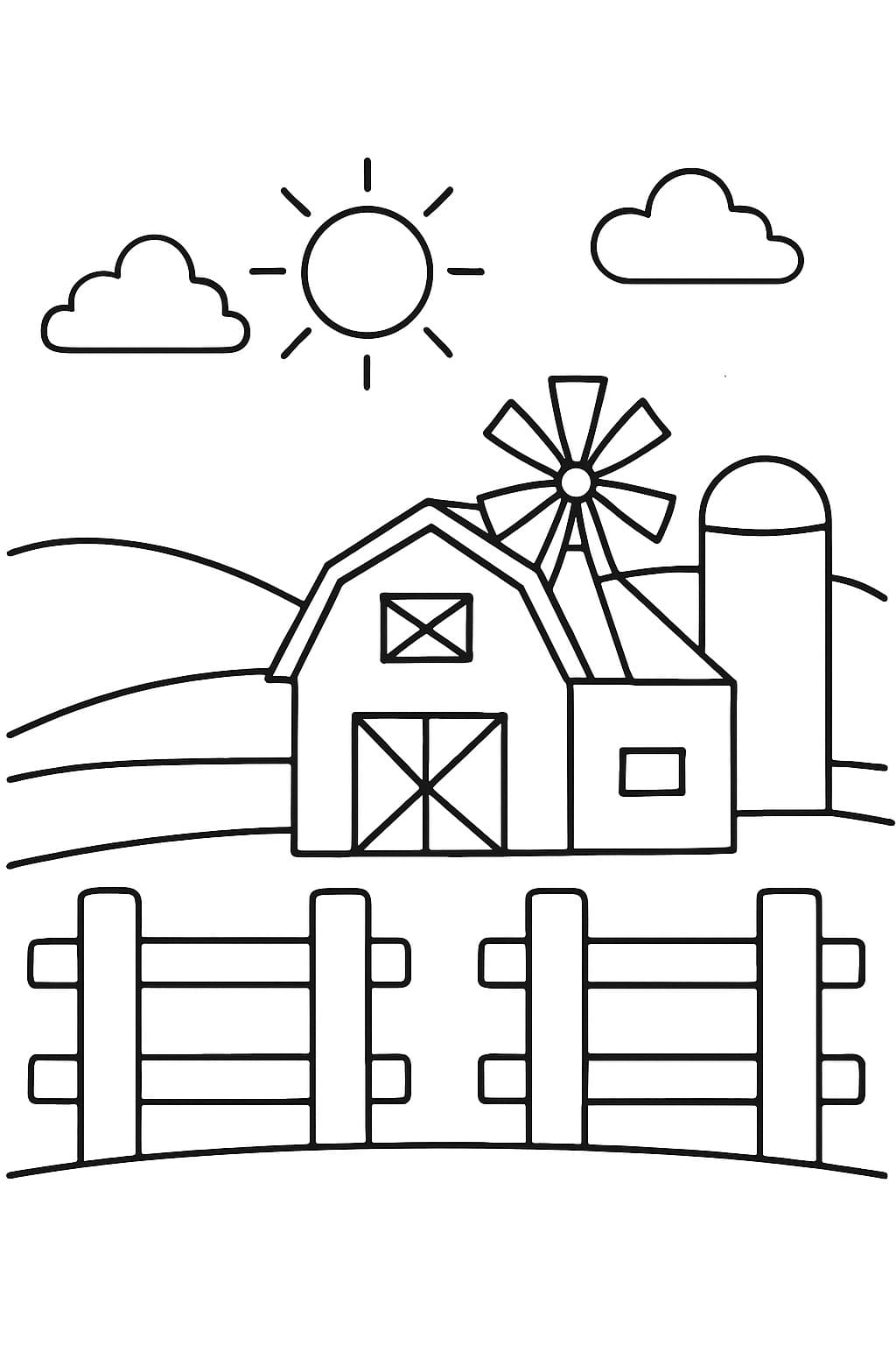 Fise de colorat cu Desenează Fermă uşor