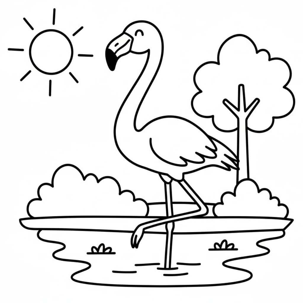 Fise de colorat cu Desenează Flamingo imprimabil gratuit