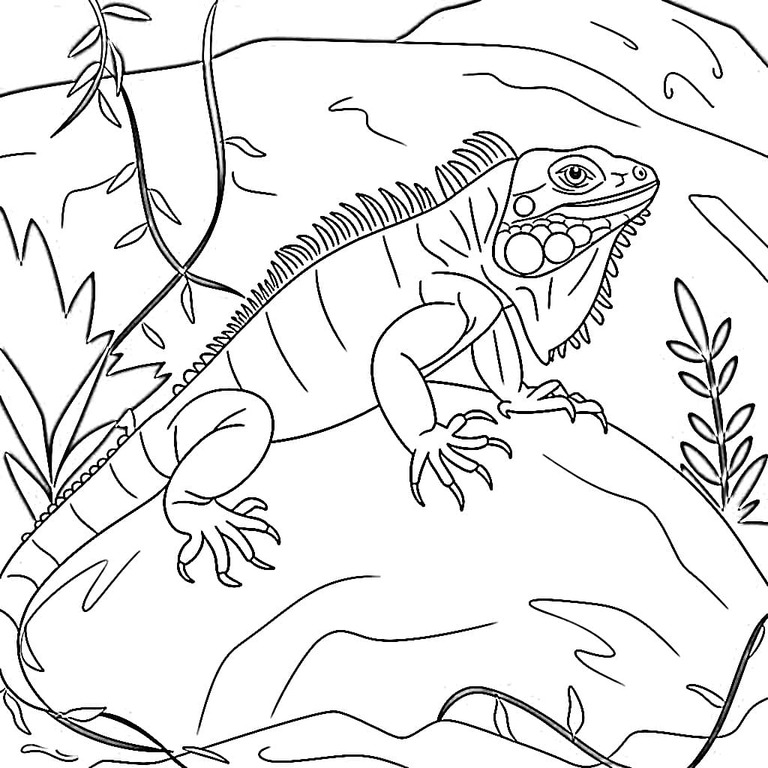 Fise de colorat cu Desenează Iguană gratuit bazic