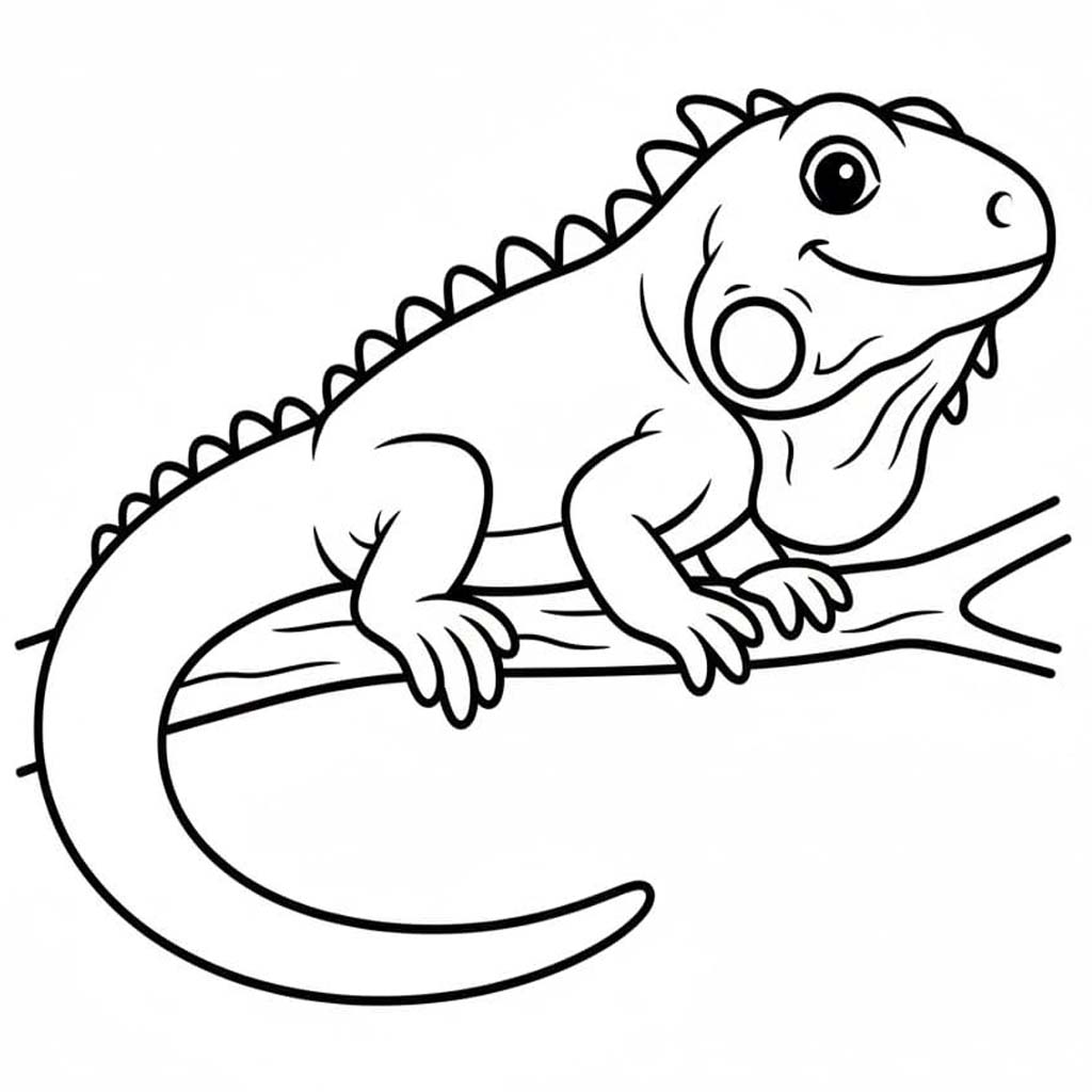 Fise de colorat cu Desenează Iguană simplu