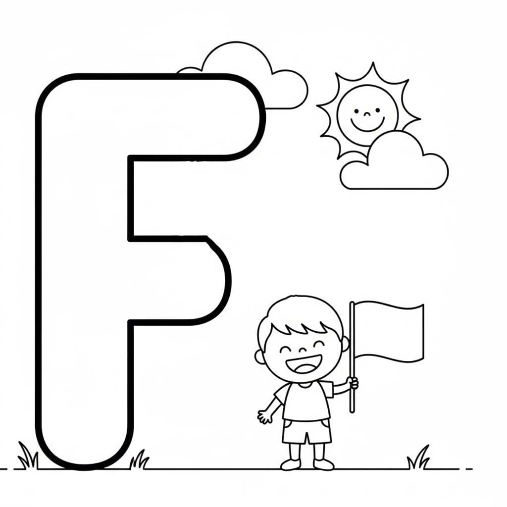 Fise de colorat cu Desenează Litera F imprimabil gratuit