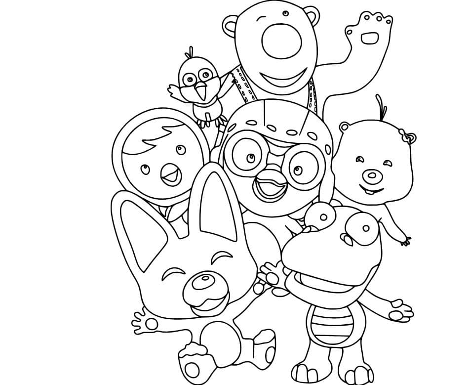 Fise de colorat cu Desenează Pororo și prieteni