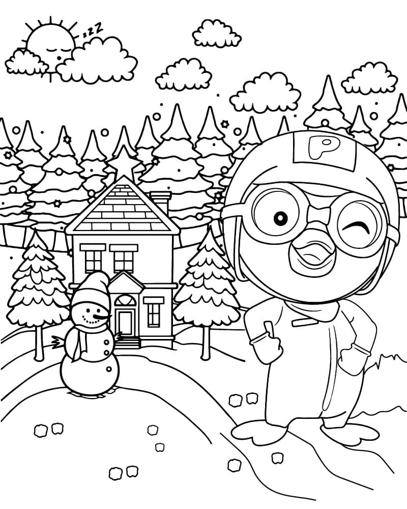 Fise de colorat cu Desenează Pororo simplu