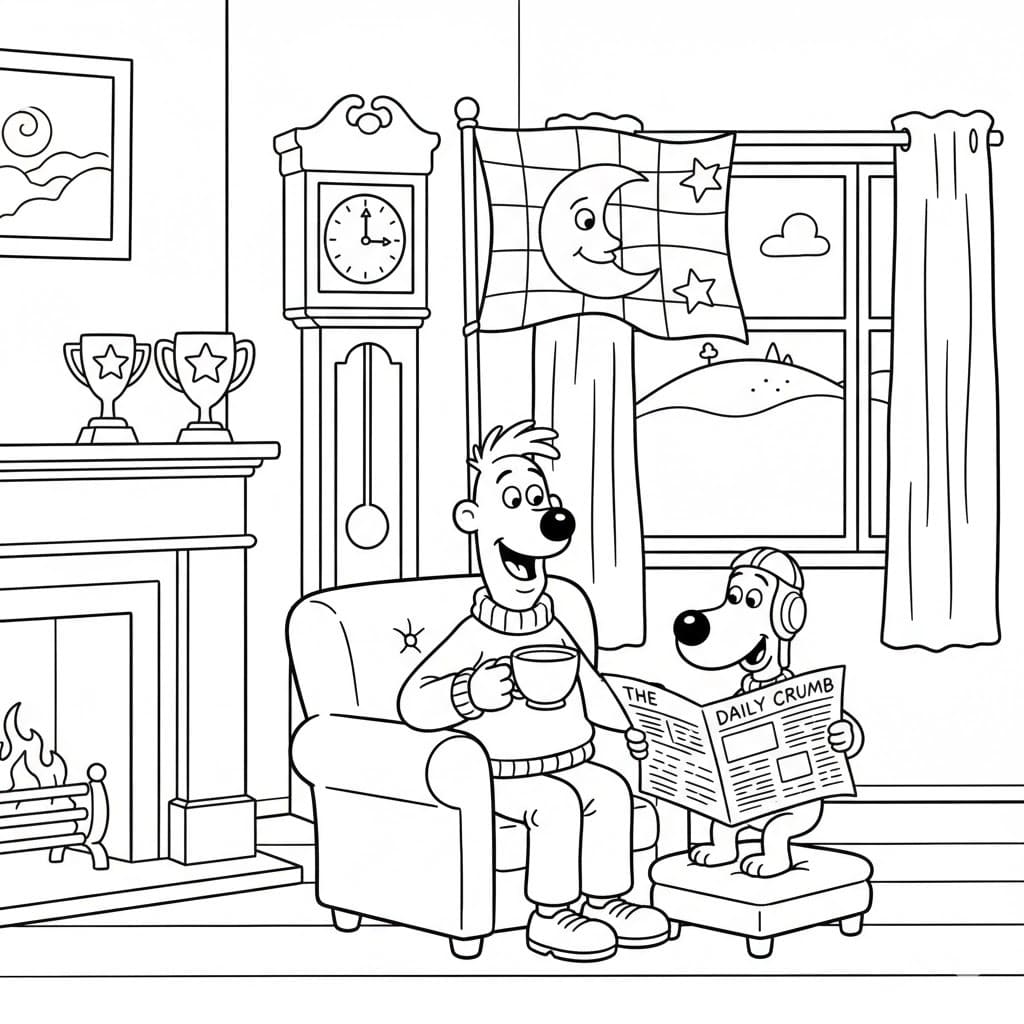 Fise de colorat cu Desenează Wallace și Gromit bazic la copii