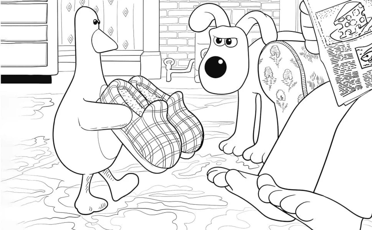 Fise de colorat cu Desenează Wallace și Gromit imprimabil gratuit uşor