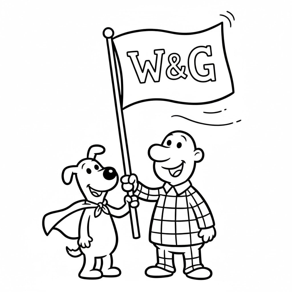 Fise de colorat cu Desenează Wallace și Gromit la copii