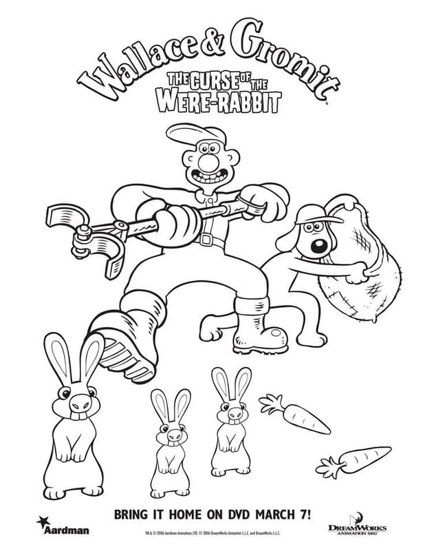 Fise de colorat cu Desenează Wallace și Gromit uşor