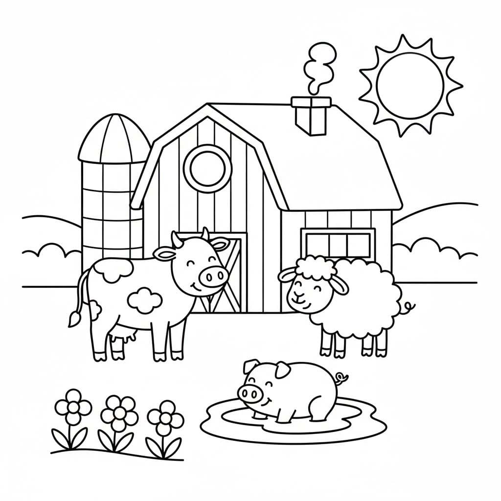 Fise de colorat cu Fermă 4