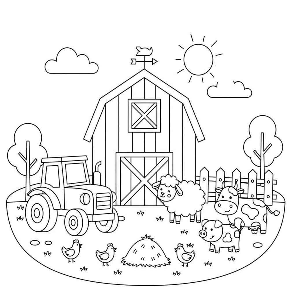 Fise de colorat cu Fermă imprimabil gratuit