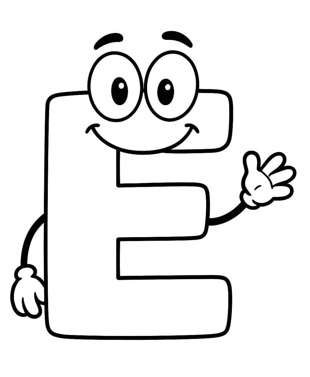 Fise de colorat cu Imagine Litera E imprimabil