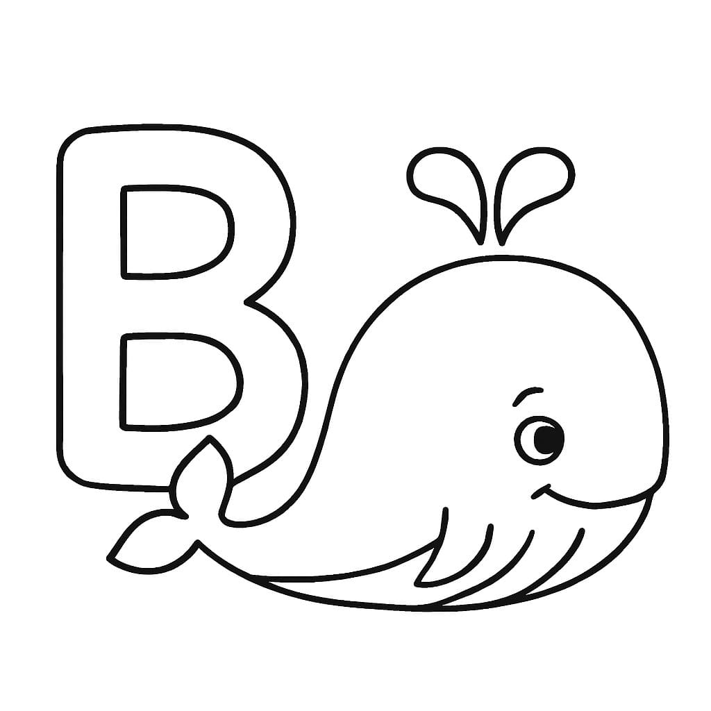 Fise de colorat cu Litera B este pentru Balenă