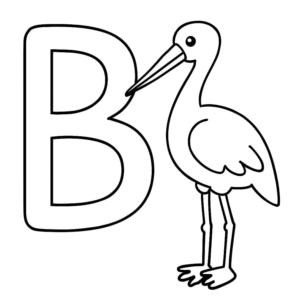 Fise de colorat cu Litera B este pentru Barză