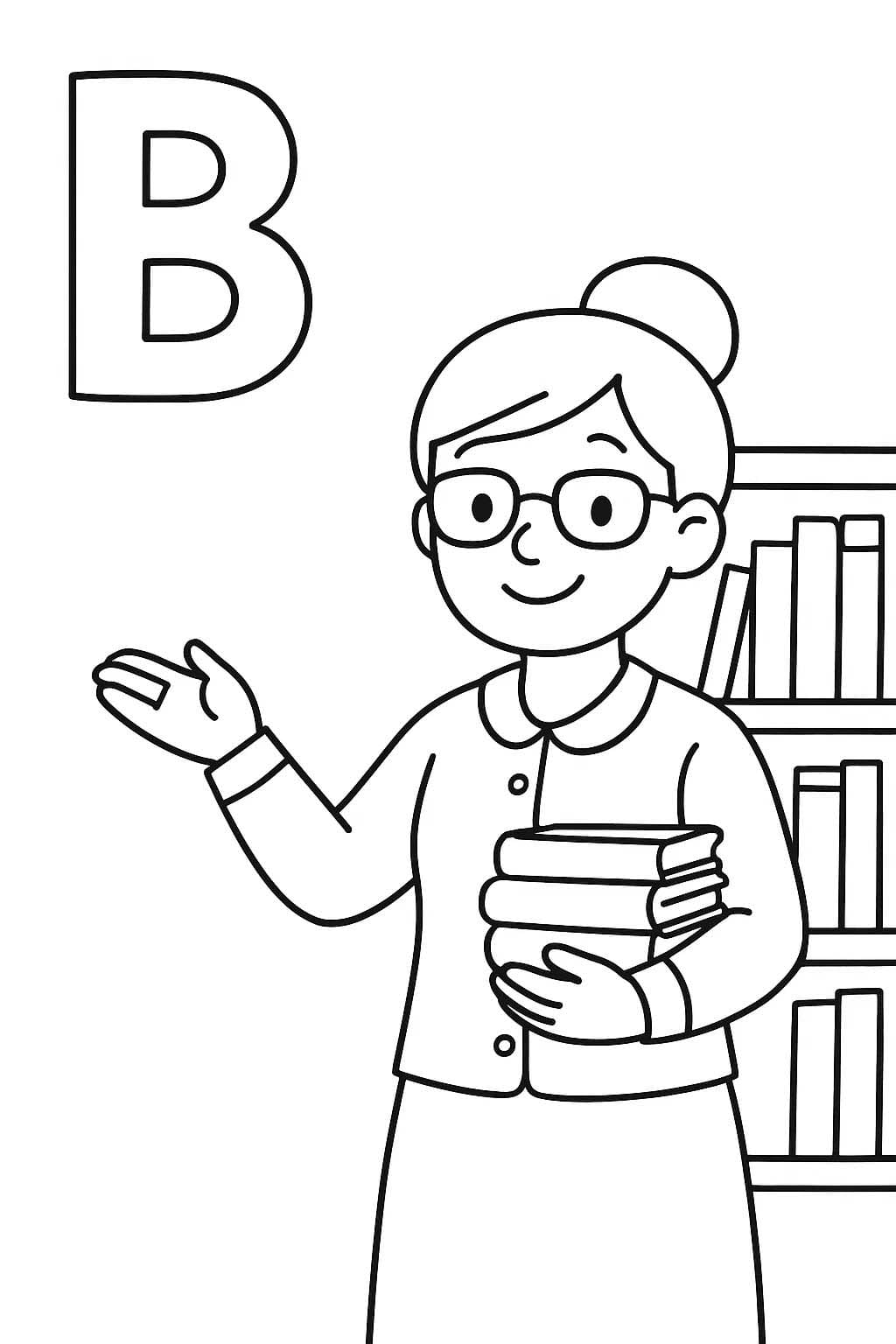 Fise de colorat cu Litera B este pentru Bibliotecar