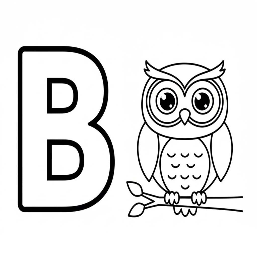 Fise de colorat cu Litera B este pentru Bufniță