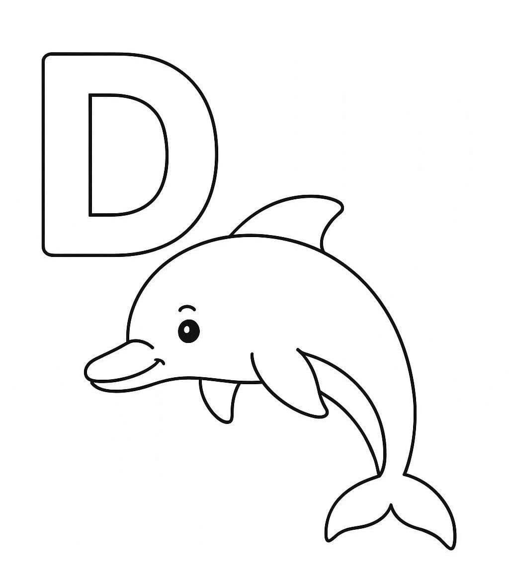 Fise de colorat cu Litera D este pentru Delfin