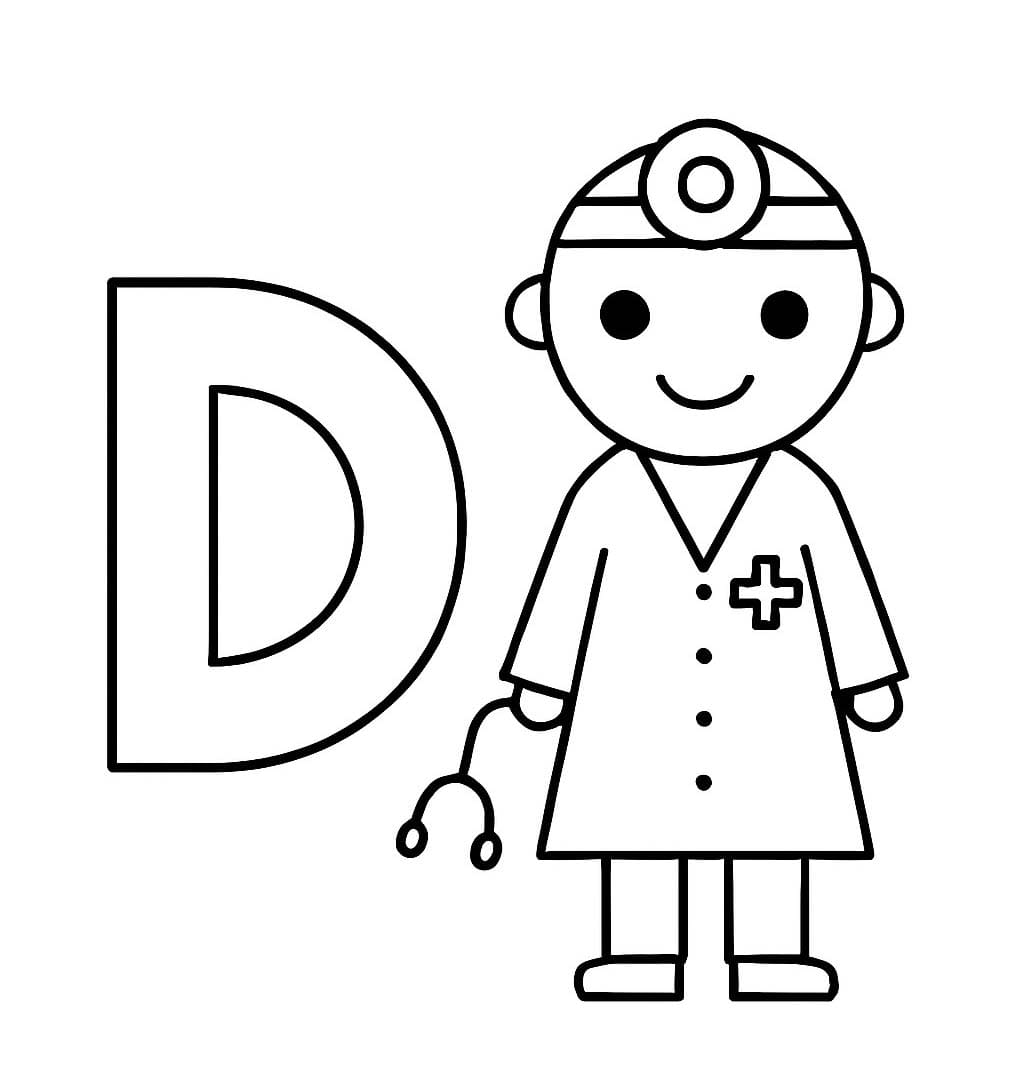 Fise de colorat cu Litera D este pentru Doctor