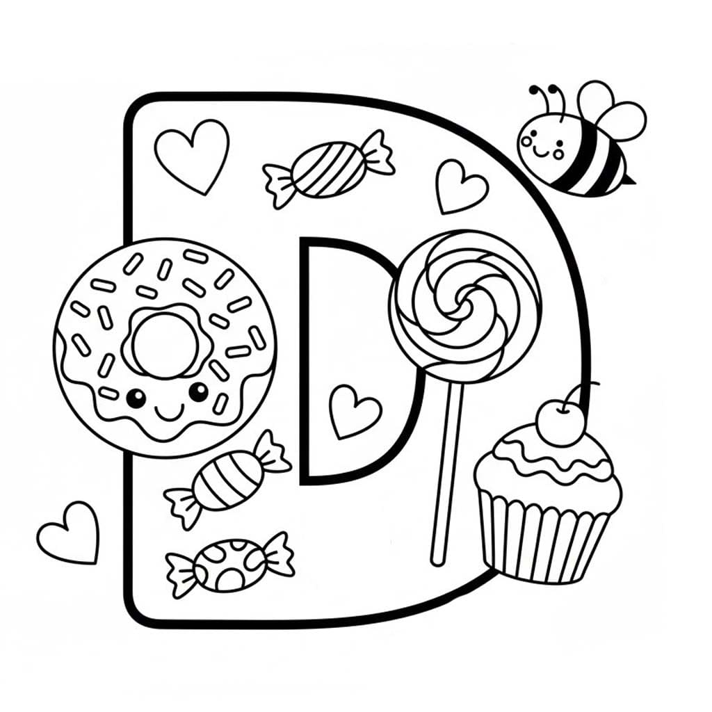 Fise de colorat cu Litera D este pentru Dulce
