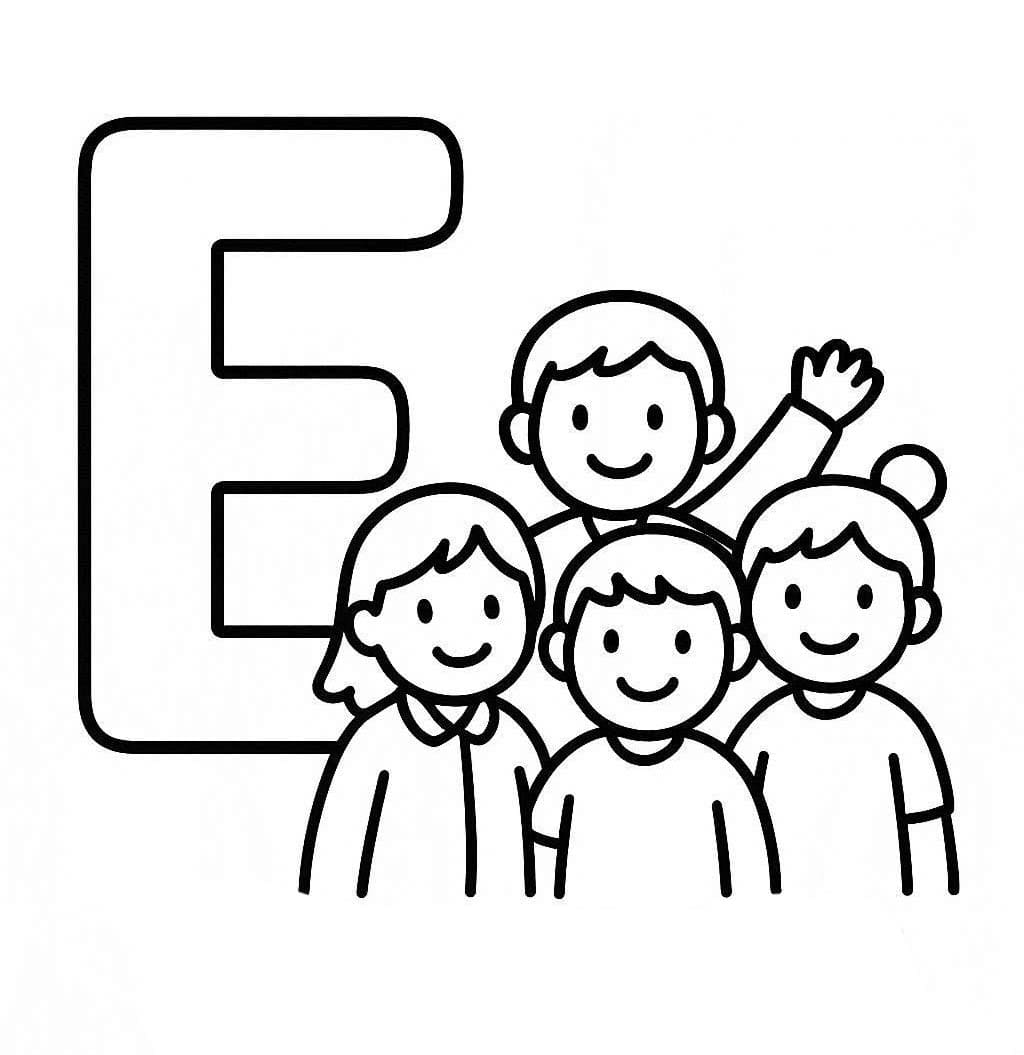 Fise de colorat cu Litera E este pentru Echipă