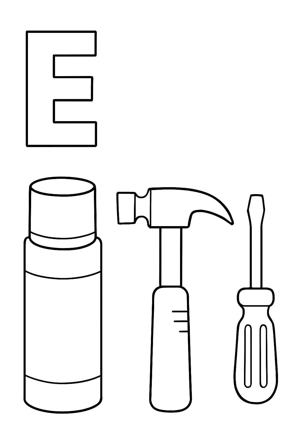 Fise de colorat cu Litera E este pentru Echipament