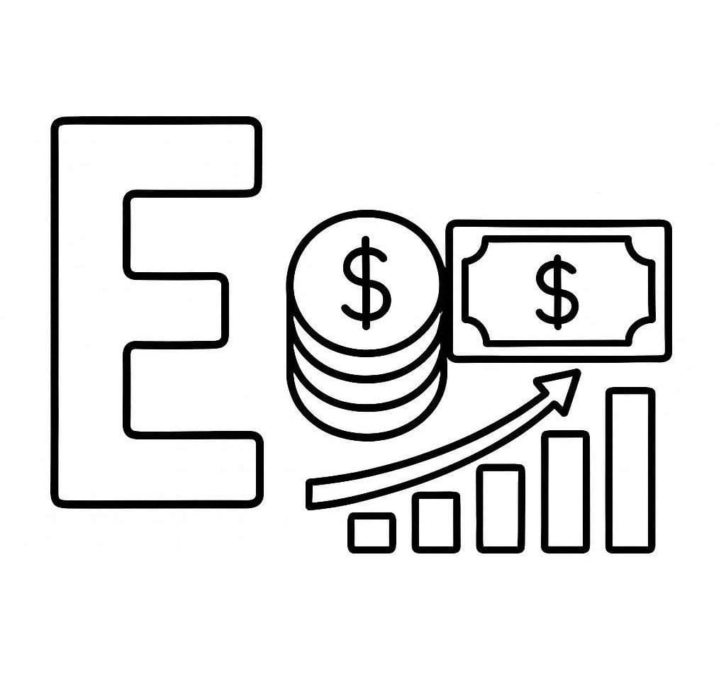 Fise de colorat cu Litera E este pentru Economie