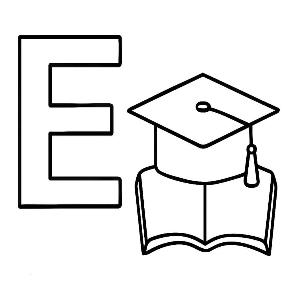 Fise de colorat cu Litera E este pentru Educație