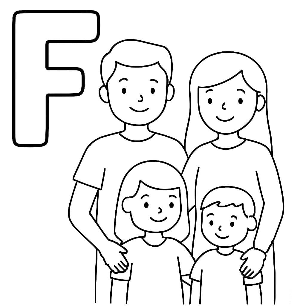 Fise de colorat cu Litera F este pentru Familie